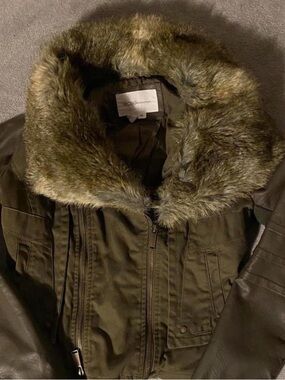 BCBGeneration Olive Green Utility Jacket with Faux Fur Collar